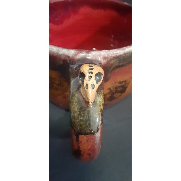 Skull "Morning Courage" Strong Medicine Coffee Mug Handmade Studio Pottery 16 oz - Picture 7 of 11